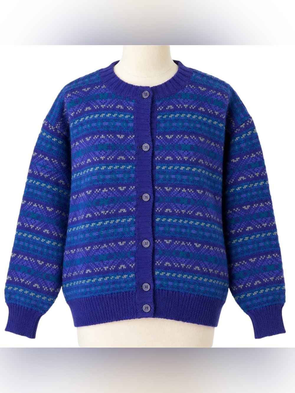 Nomadic Traders Vintage 100% Wool Fair Isle Knit Cardigan Sweater size Large